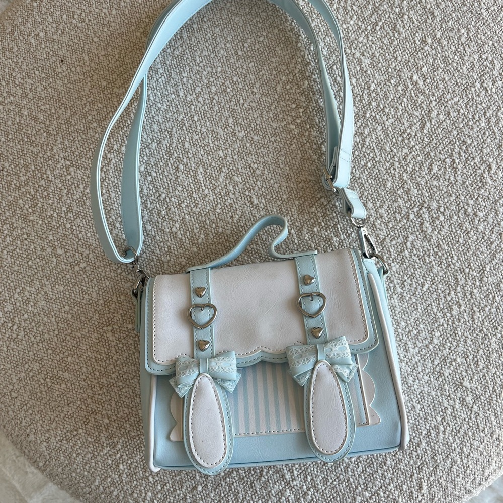 Hot Topic Light Blue and White Crossbody Bag